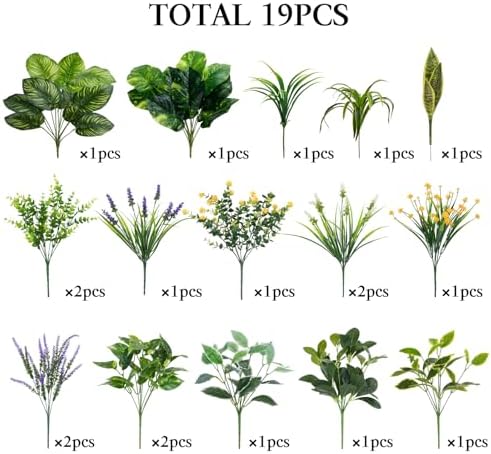 19 Piece Fake Plants Set for Outdoor Decor