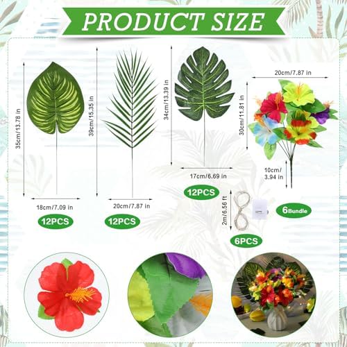 Hotop 36 Pcs Light Up Hawaiian Flower Centerpieces for Tables