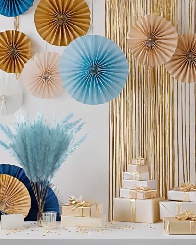 UiiziC Faux Pampas Grass 8 PCS 30 Inch Dusty Blue