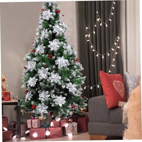 Christmas Glitter Poinsettia Artificial Flowers with Clips and Stems