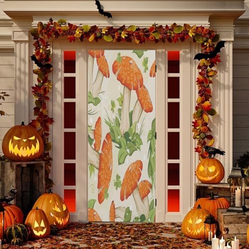 Susiyo Retro Autumn Mushrooms Halloween Door Cover Stretch Fabric 32x79 in