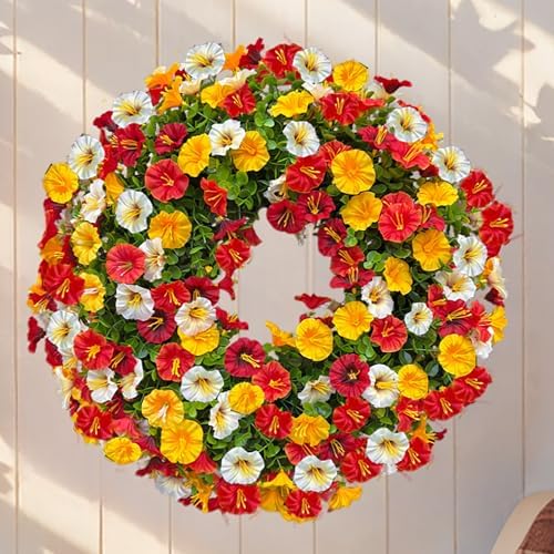 Florielle 20 Inch Fall Wreath with Petunias and Morning Glories