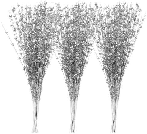 20 Pack Silver Glitter Berry Stems for Christmas Decor