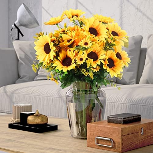 Jexine 16 Pack Artificial Sunflower Bouquets with Stems