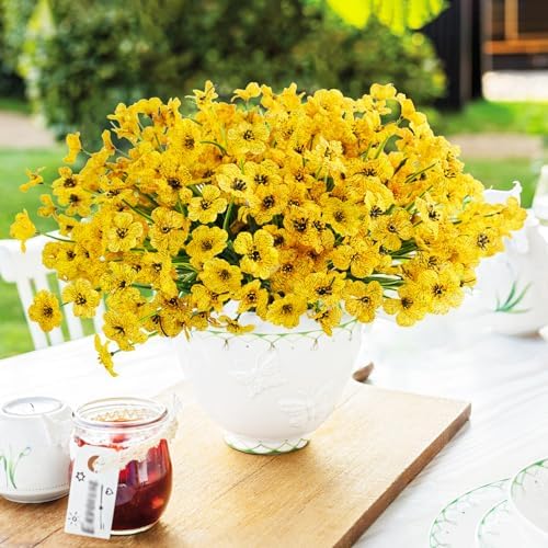 Uieke 72 Bundle UV Resistant Yellow Artificial Flowers for Outdoor Use