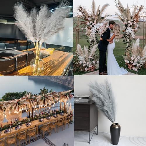 38 Inch 10 Stems Faux Pampas Grass - Grey