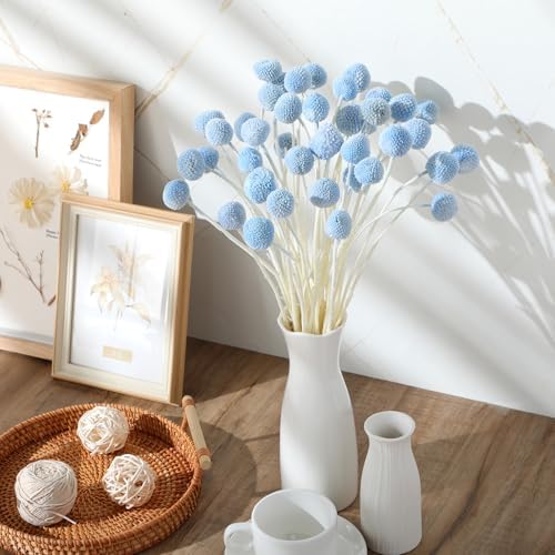 Janinka 40 Pcs Artificial Blue Billy Button Balls Flowers