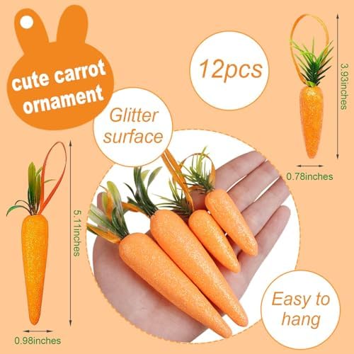 12Pcs Premium Foam Glitter Carrots for Easter Decoration