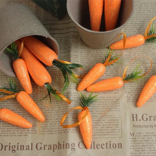 12Pcs Premium Foam Glitter Carrots for Easter Decoration