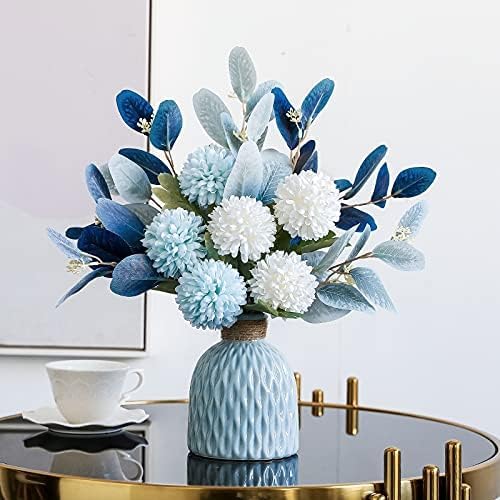 Artificial Flowers and Vases Set with Realistic Hydrangea and Eucalyptus