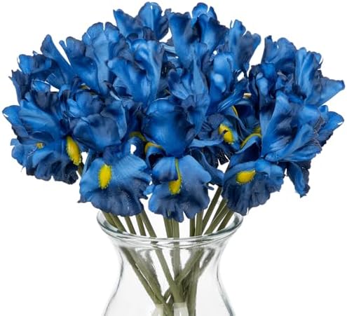 Hollyone Iris Artificial Flowers 15Pcs Blue 142 Inch Real Touch Bouquet