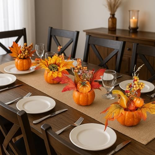 BigOtters Artificial Pumpkins with Sunflowers and Maple Leaves