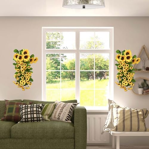 Daily Treasures 2PCS Artificial Hanging Yellow Sunflowers