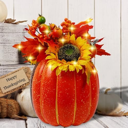 MorTime 11 Inch Lighted Pumpkin Decor