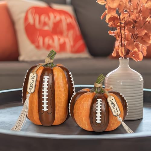 Artificial Football Pumpkins Resin Set of 2 Fall Decor