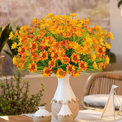 12 Bundles Artificial Fall Flowers Orange Daisy Mums