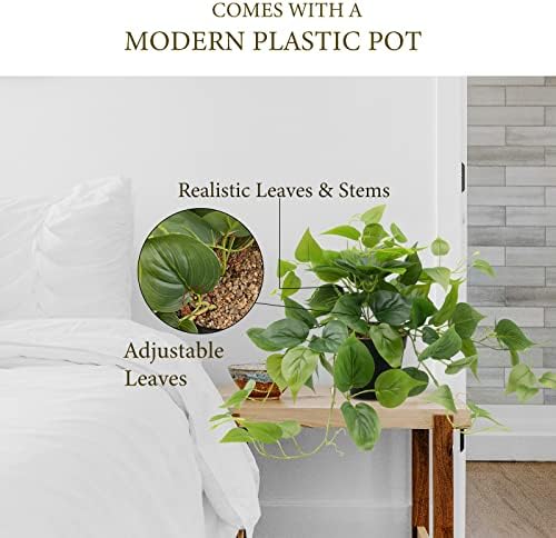 LOYWREE Realistic Artificial Pothos Plant with Black Pot
