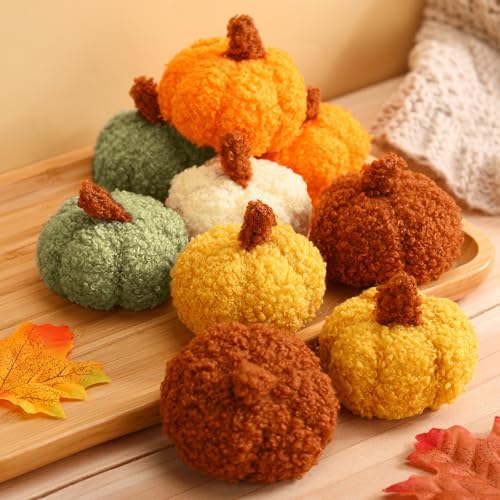 9 Pcs Mini Fleece Pumpkins Fall Decor