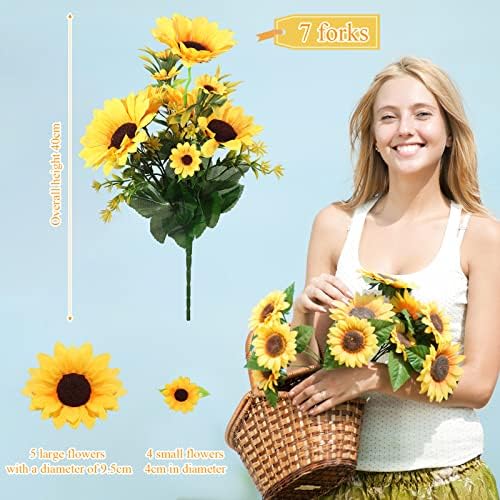 Jexine 16 Pack Artificial Sunflower Bouquets with Stems
