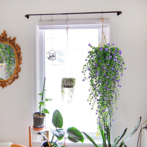 SJL Artificial Hanging Plants 4pcs Purple Faux Ivy Eucalyptus Decor