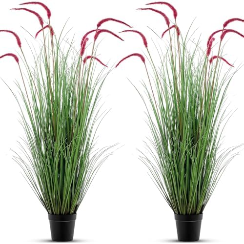 Jexine 2 Piece Artificial Grass Plant Set for Outdoor Use