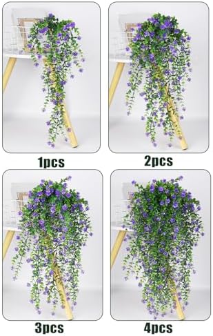 SJL Artificial Hanging Plants 4pcs Purple Faux Ivy Eucalyptus Decor