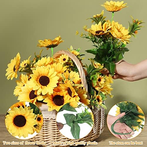 Jexine 16 Pack Artificial Sunflower Bouquets with Stems