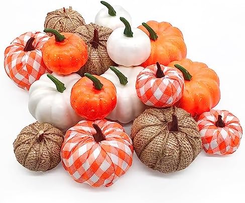 Ueerdand 16 Pc Fall Decor Artificial Pumpkins Set