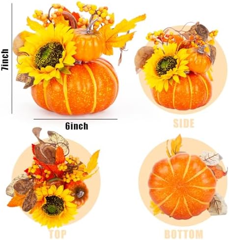 BigOtters 7 Inch Artificial Pumpkin with Sunflower and Maple Leaves