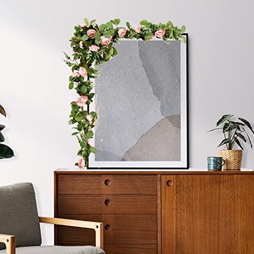 PONKING Artificial Rose Vine Flower Garland with Green Leaves