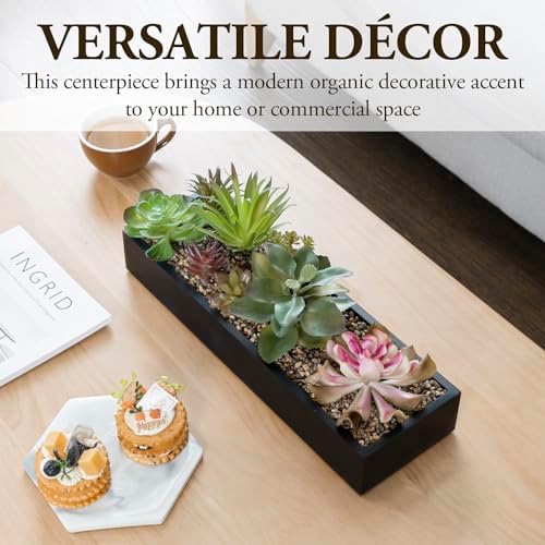 MyGift Artificial Succulent Arrangement in Black Rectangular Planter