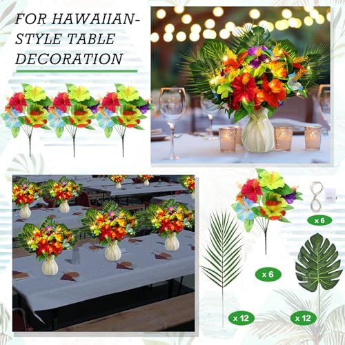 Hotop 36 Pcs Light Up Hawaiian Flower Centerpieces for Tables