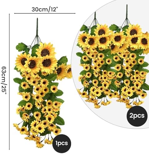 Daily Treasures 2PCS Artificial Hanging Yellow Sunflowers