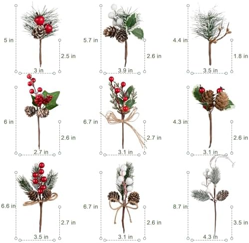 Crafare 15 Pack Christmas Berry Picks Assorted Sizes