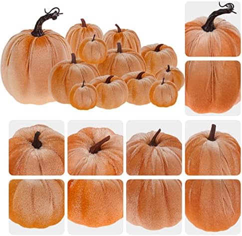 12Pcs Artificial Velvet Pumpkin Set Fall Decor
