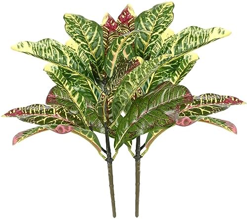 Artificial Croton Plant Leaf Branches 2 Pack