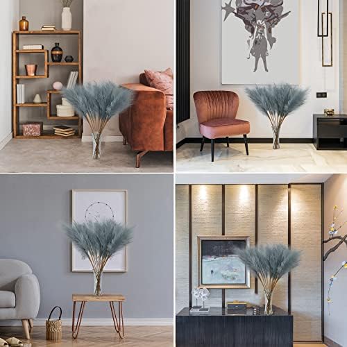 FOTEEWL 8 Pc Faux Pampas Grass Decor Grey
