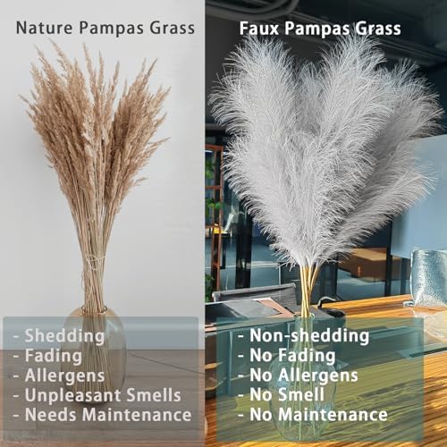 38 Inch 10 Stems Faux Pampas Grass - Grey
