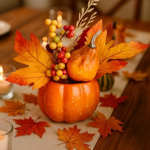 BigOtters Artificial Pumpkins with Sunflowers and Maple Leaves