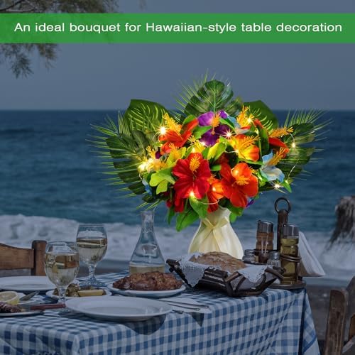 Hotop 36 Pcs Light Up Hawaiian Flower Centerpieces for Tables