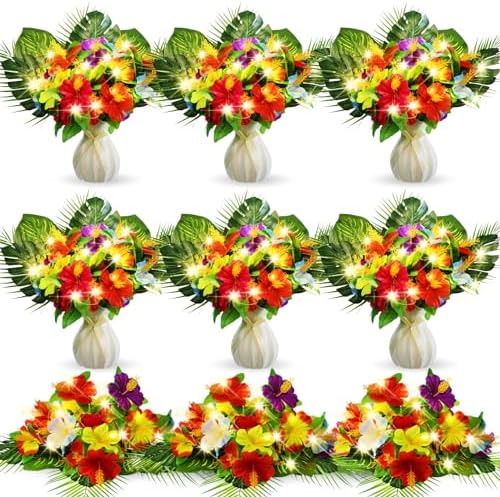 Hotop 36 Pcs Light Up Hawaiian Flower Centerpieces for Tables