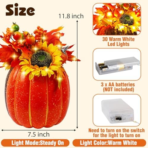 MorTime 11 Inch Lighted Pumpkin Decor