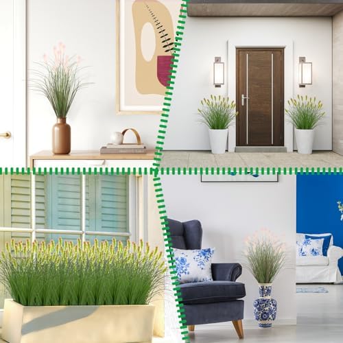 LUZOGA Artificial Grass Plants Outdoor 24 Bunches Green Red Faux Greenery