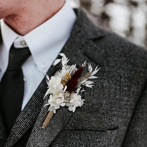 Rinlong 6Pcs Assorted Dried Flower Boutonniere for Men