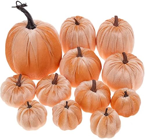 12Pcs Artificial Velvet Pumpkin Set Fall Decor