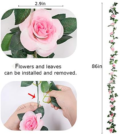 LESING Pink Artificial Rose Vines Garlands 4PCS 288FT