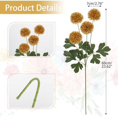 DILATATA 23 Inch Tall Chrysanthemum Artificial Flowers 4 Pack