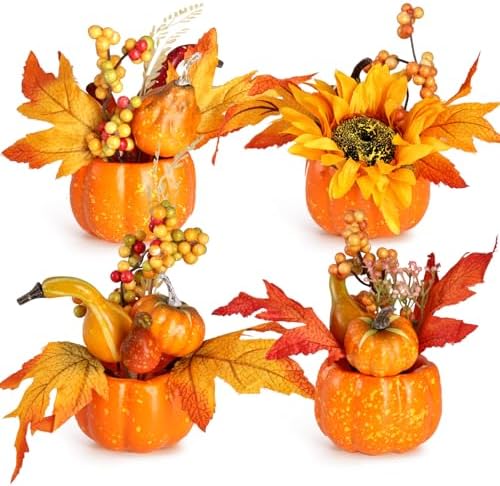 BigOtters Artificial Pumpkins with Sunflowers and Maple Leaves