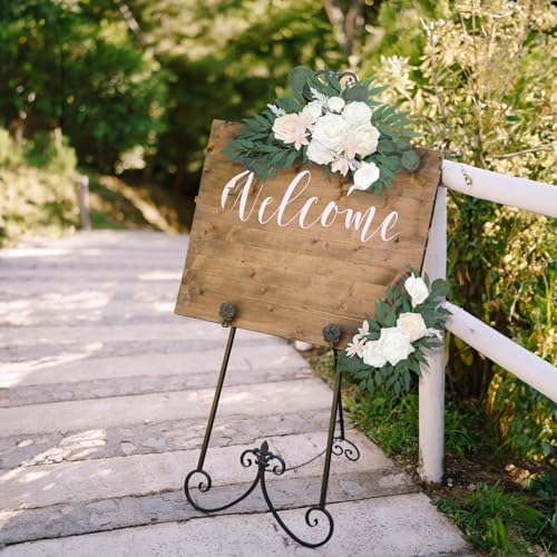 White Faux Wedding Flowers Arch Decor Sign