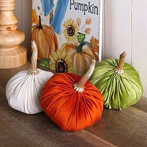 Glitzhome 3 Pack Velvet Pumpkins for Fall Decor